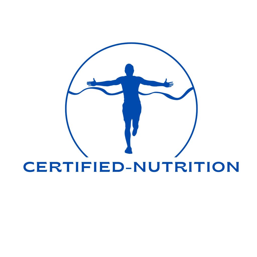 Certified Nutrition logo featuring a silhouette of a runner crossing the finish line