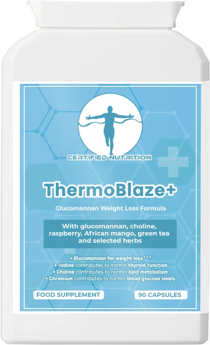 ThermoBlaze+ weight loss supplement with glucomannan, green tea and chromium – Certified Nutrition UK vegan fat burner capsules