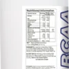 Nutritional breakdown of BCAA supplement including leucine, isoleucine, valine, vitamin C, and B6 per serving