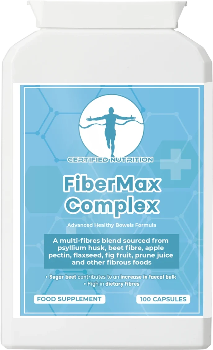 FiberMax Complex front label – Certified Nutrition multi-fibre supplement with psyllium husk, beet fibre, and flaxseed.