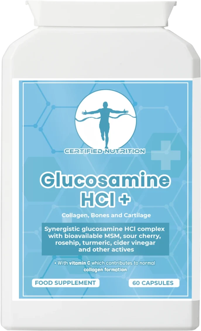 Glucosamine HCl+ supplement nutrition panel with vitamin C, MSM and botanical blend
