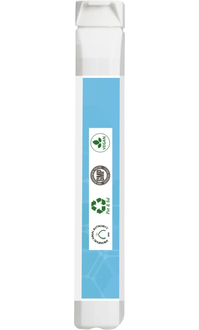Side view of Certified Nutrition Glucosamine HCI+ supplement bottle, showing certification logos including Vegan, GMP, Recyclable, and Halal authority.