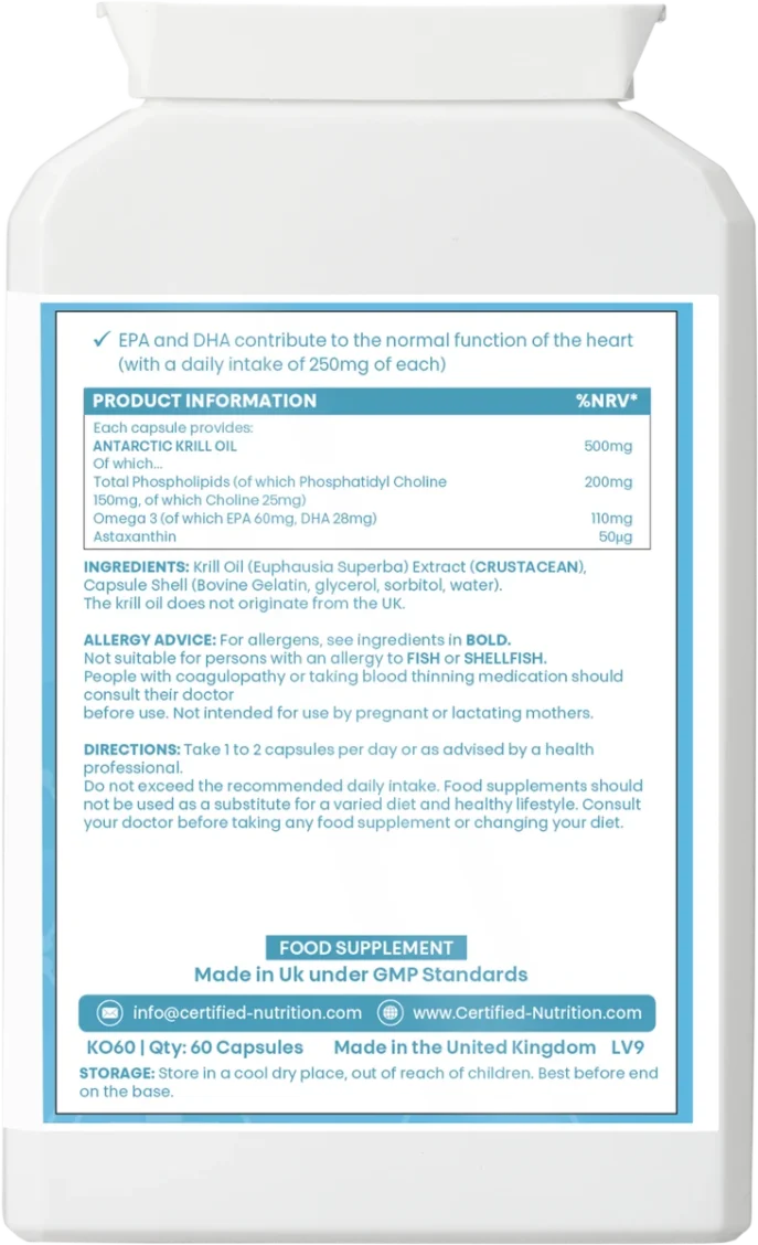 Krill Omega+ supplement nutrition information and direction