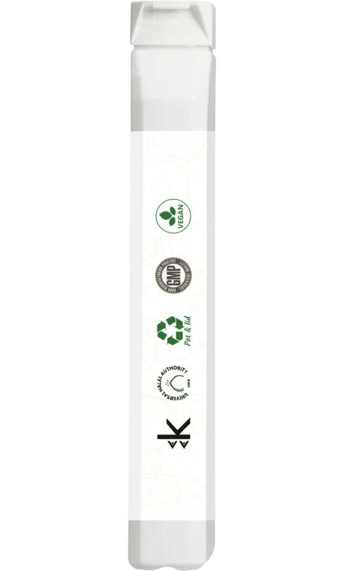 Side view of Metabol Extreme with visible GMP, Vegan, Halal, and recyclable certifications