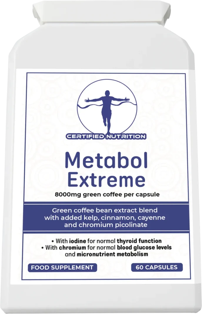Certified Nutrition Metabol Extreme angled front view with green coffee complex and metabolic health support