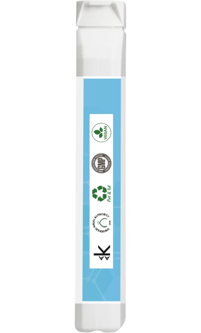 Multi C Immunity+ side label featuring Vegan, GMP, Halal, and eco-packaging certifications
