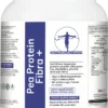 front label of Pea Protein Fibra+ showing plant protein claims and herbal blend