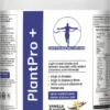 front label of PlantPro+ vanilla flavour with high protein, fibre, and added vitamins