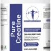 Front label of Certified Nutrition Pure Creatine showing usage claims and serving size per scoop