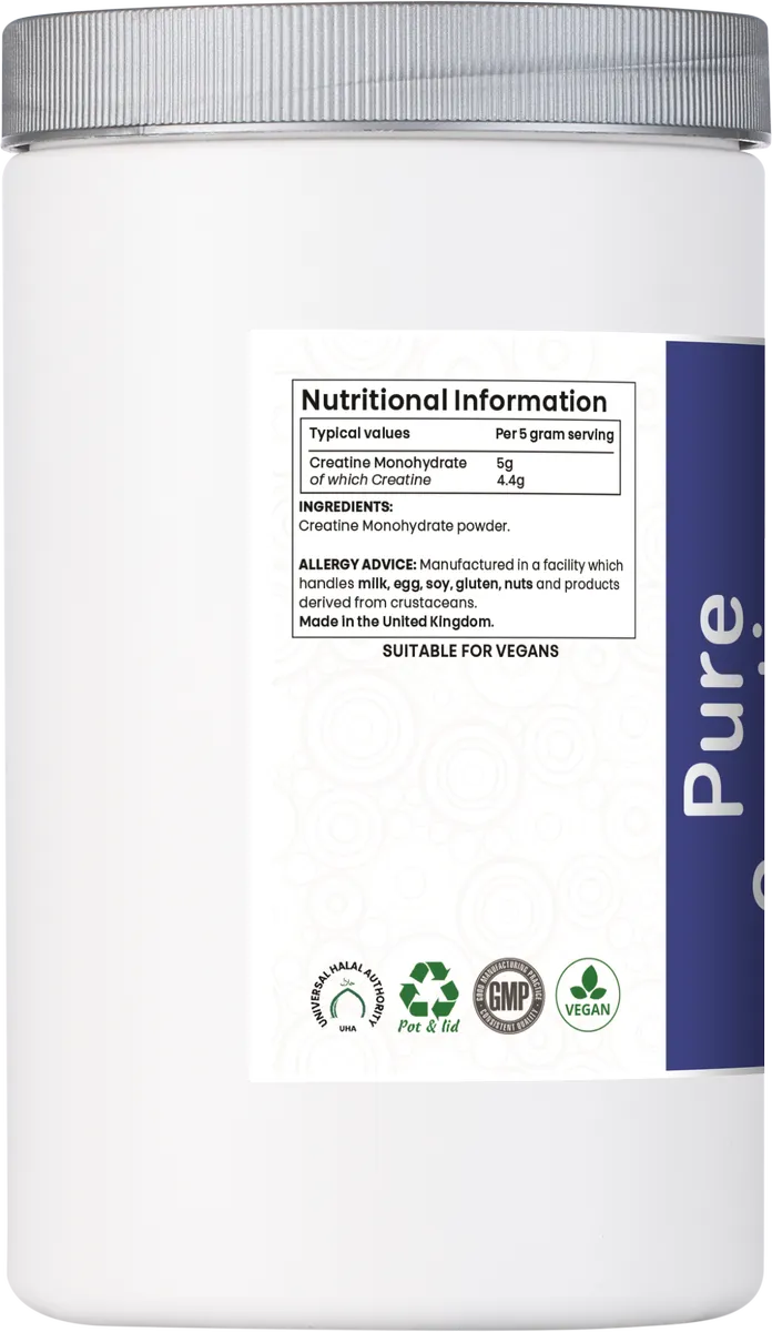 Nutritional panel of Certified Nutrition Pure Creatine showing per-serving content of creatine monohydrate